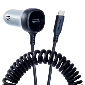 Ventev 12W USB A Car Charger w/ attached 15W USB C Cord by Ventev