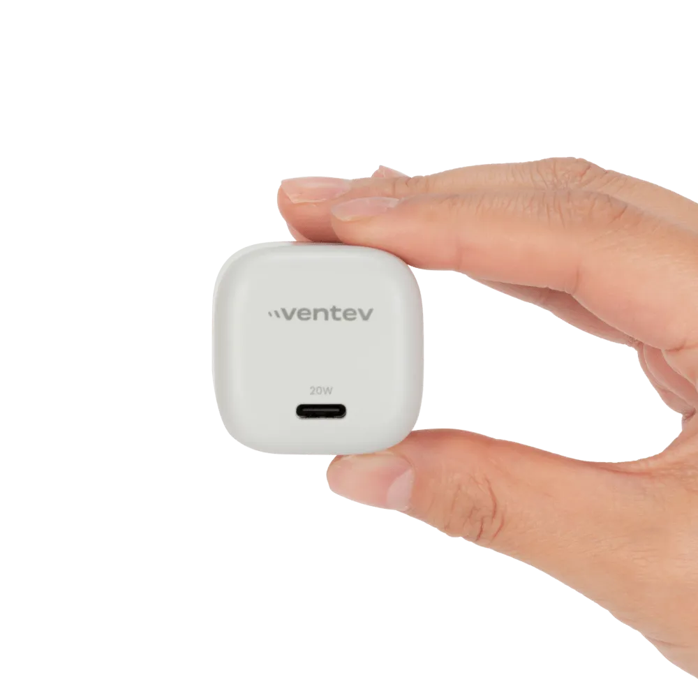 Ventev 20W PD USB C Mini Wall Charger and USB C to Apple Lightning Cable 3.3ft White by Ventev