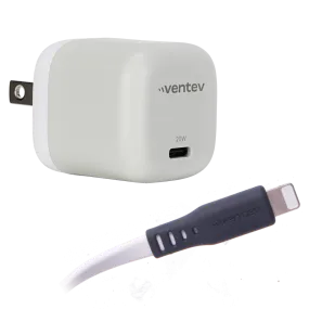 Ventev 20W PD USB C Mini Wall Charger and USB C to Apple Lightning Cable 3.3ft White by Ventev