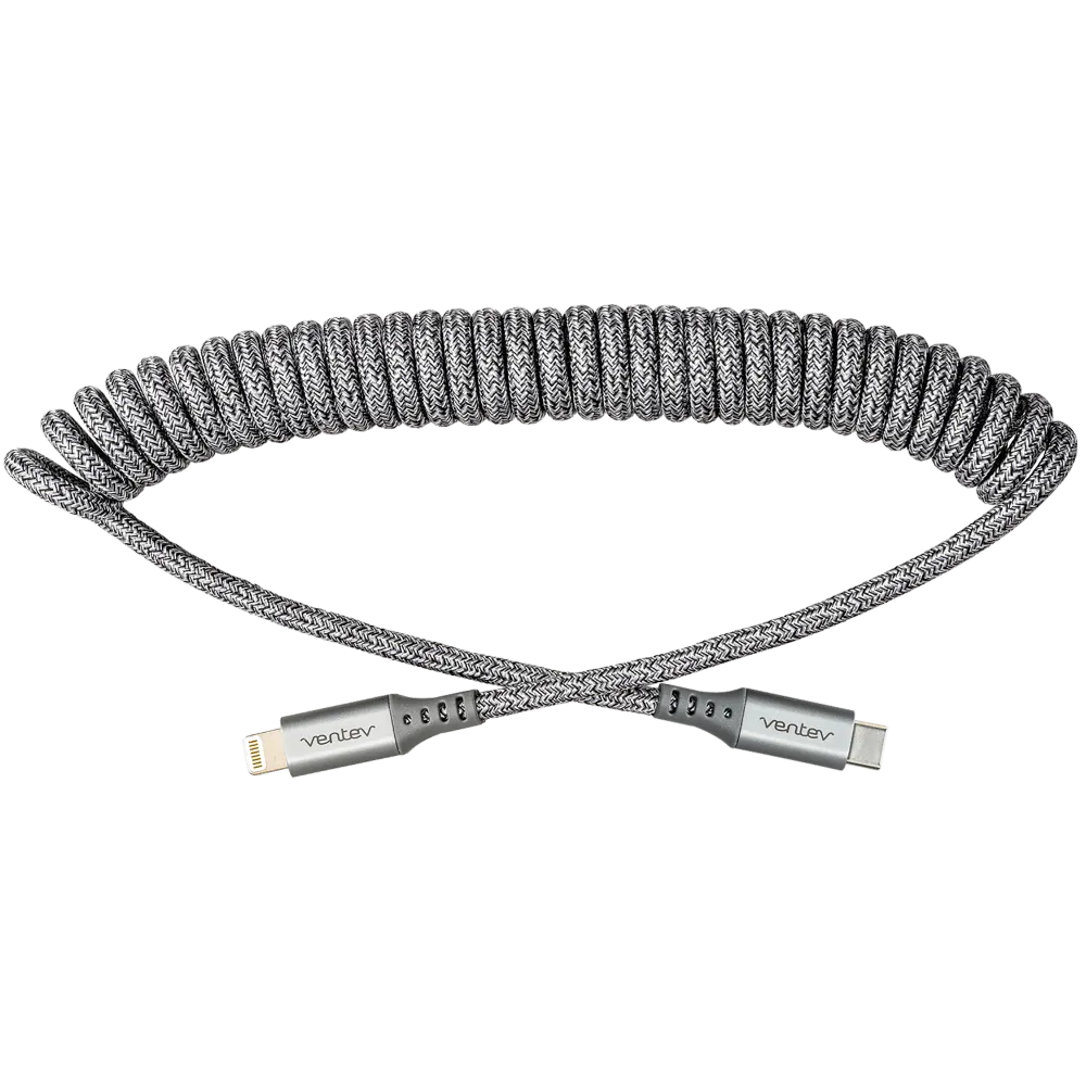 Ventev chargesync helix coiled USB C to Apple Lightning Cable 3ft Gray by Ventev