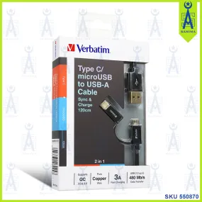 VERBATIM C TYPE MICRO USB-A  CABLE 2IN1 66045