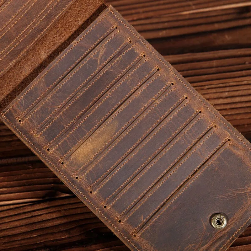 Vinatge Genuine Leather Long Wallet Card Holder Thin Slip For Men