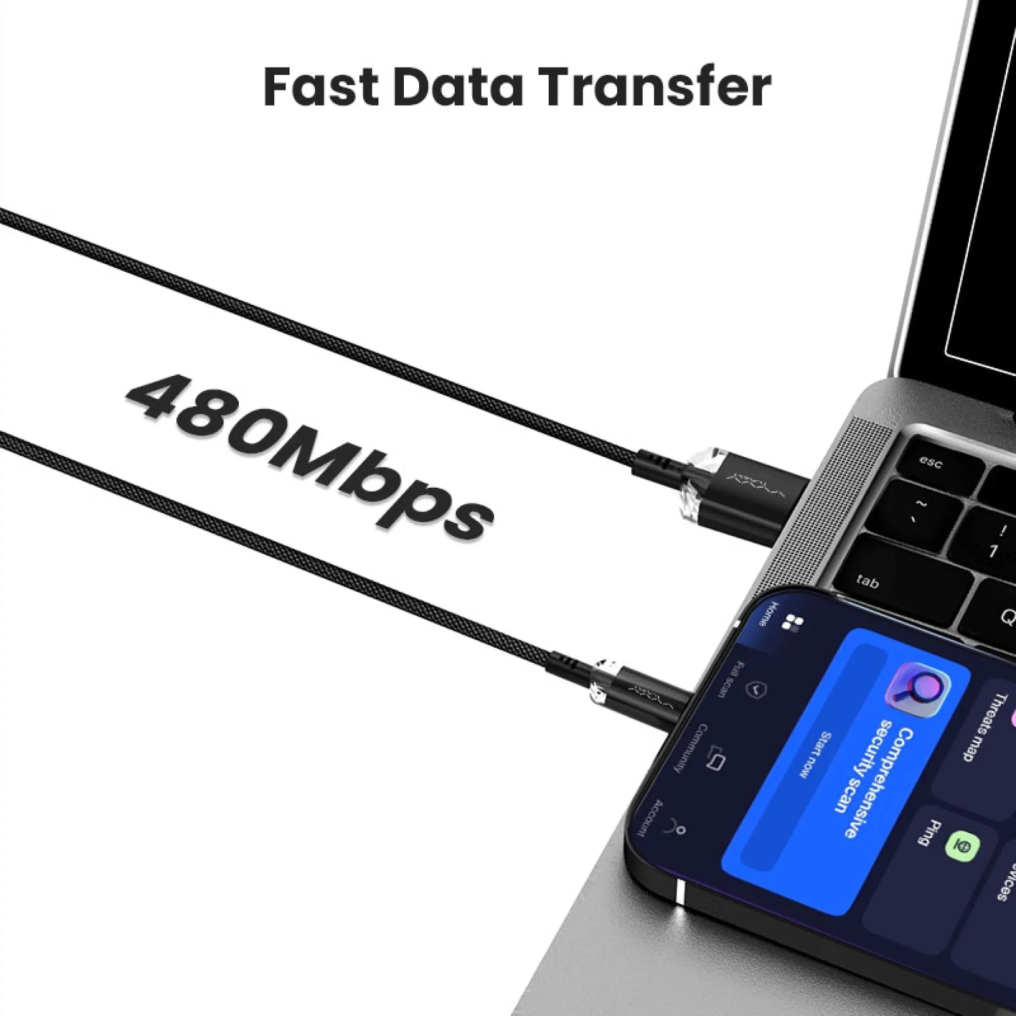 Vyvylabs Crystal Series Fast Charging Data Cable USB to Type-C 3A 1M - Black