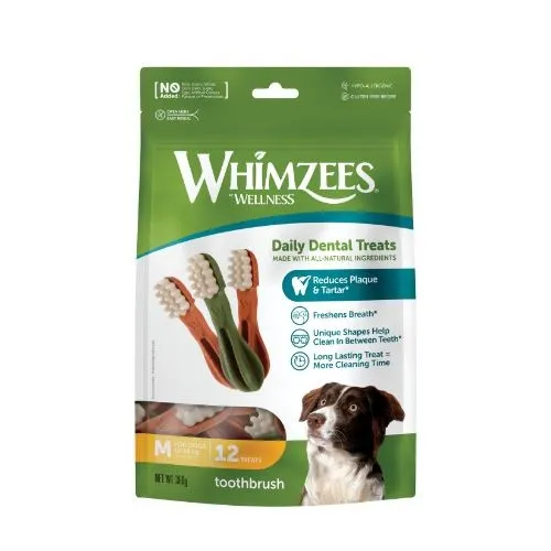 Whimzees Toothbrush Dental Dog Chew Treat Pack 114mm Medium 12 Pack