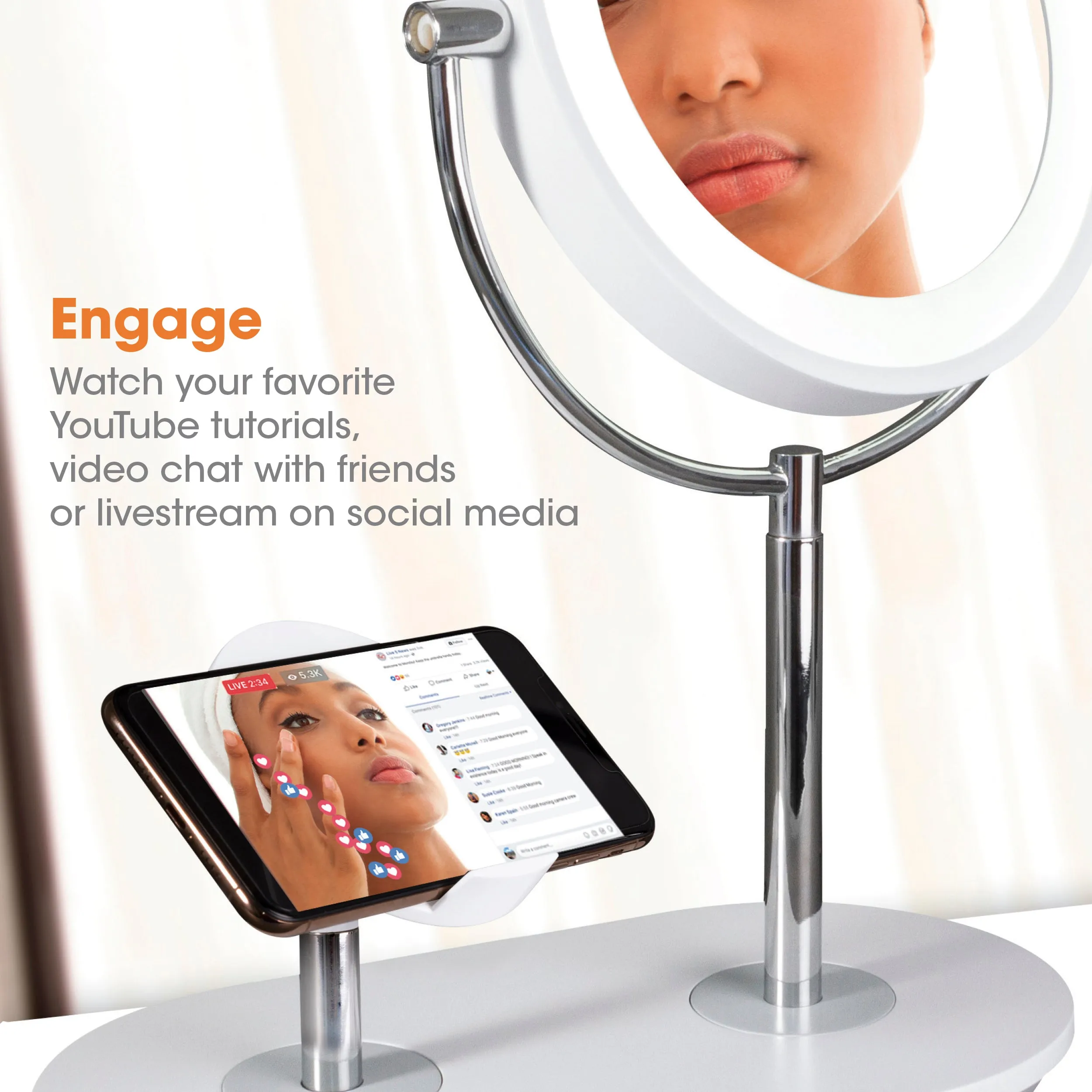 Wireless Charging LED Makeup Mirror