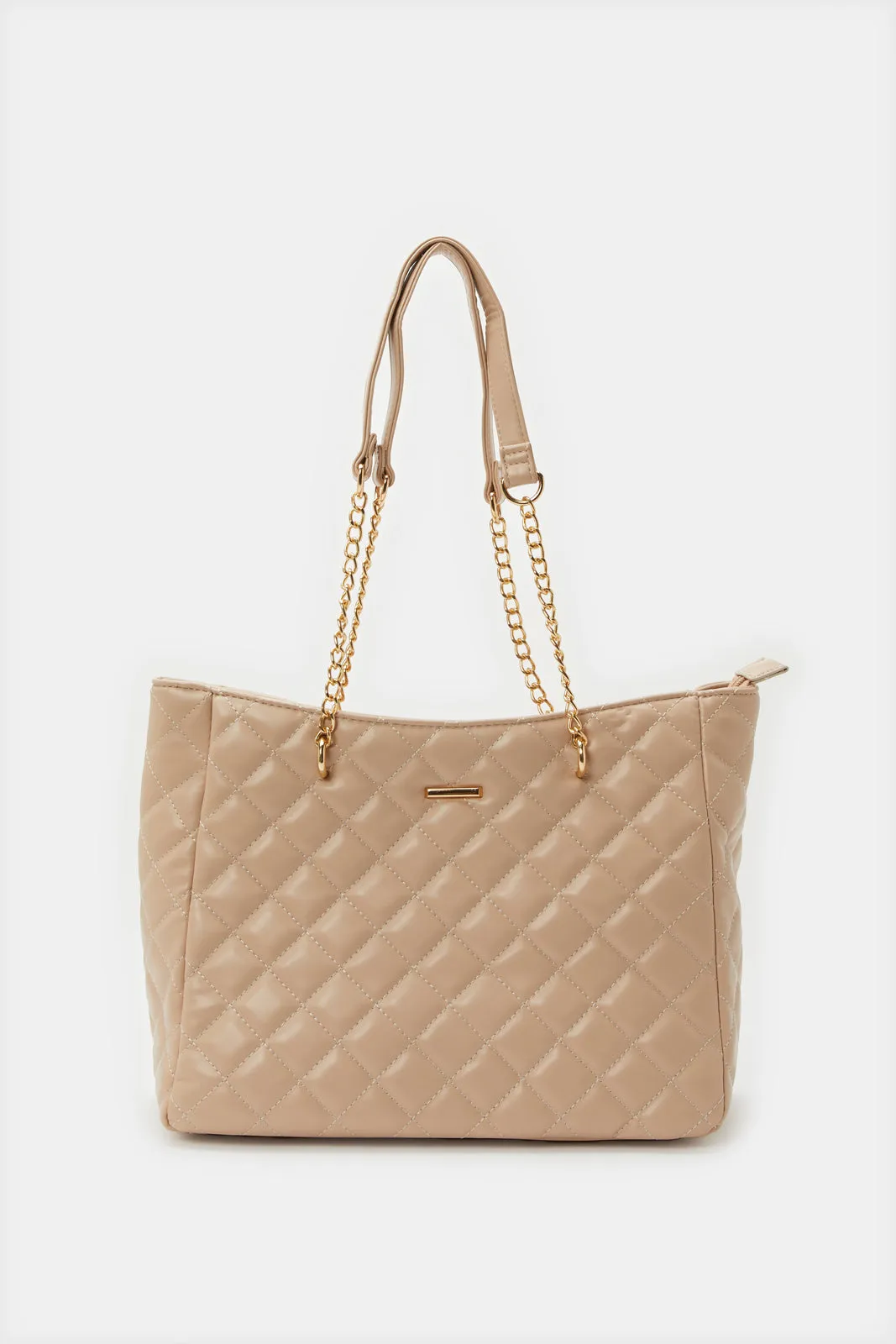 Women Beige Quilted Handbag