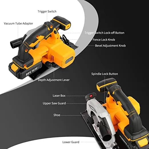 Worksite Cordless Circular Saw 20V, 2.0AH Battery and FAST Charger. High-Performance Motor delivers 4000 RPM’s for aggressive cutting. 6-1/2″” Carbide Tooth Blade delivers a 2-1/8′ cutting capacity. - CCS334