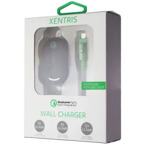 Xentris QC 2.0 Wall Adapter with Flat Micro-USB LED Cable - Black/Gray/Green