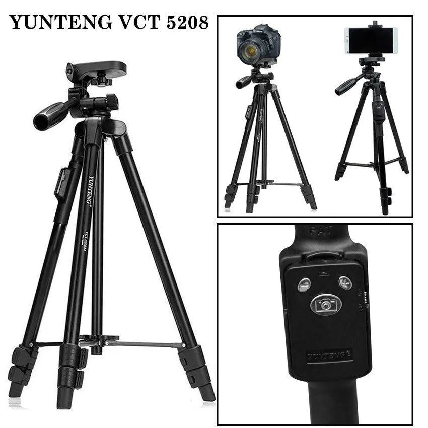 Yunteng VCT5208 Aluminum Tripod with 3-Way Head Stand | HR94BK